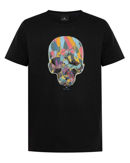 PS by Paul Smith Black Painted-skull-print Cotton T-shirt for men