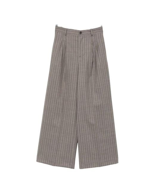 P.A.R.O.S.H. Gray Pinstripe-Pattern Pleated Trousers