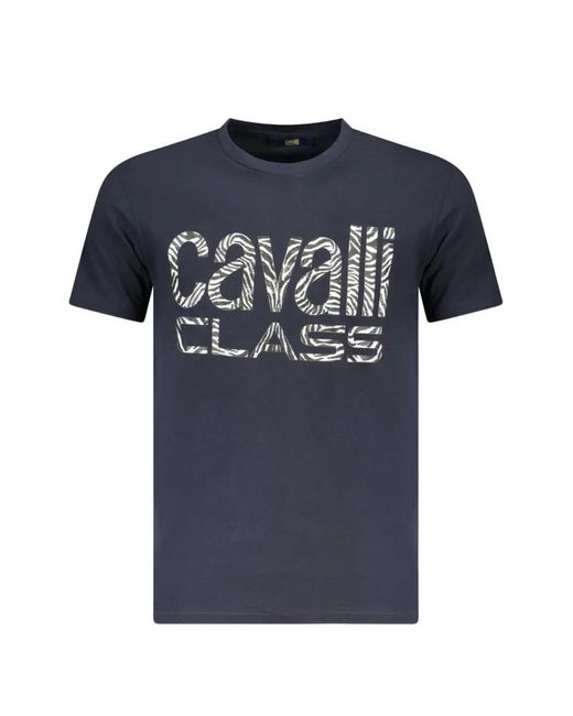 Roberto Cavalli Blue Zebra-Print Logo T-Shirt for men
