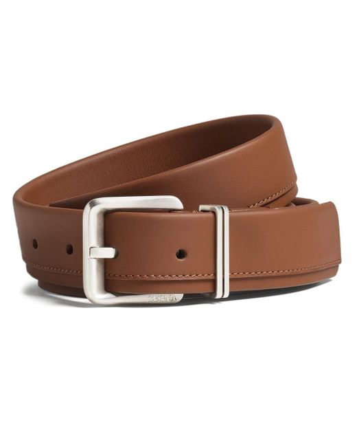 Zegna Brown Buckle-fastening Leather Belt for men