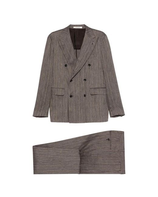 Tagliatore Gray Double-Breasted Striped-Pattern Suit for men