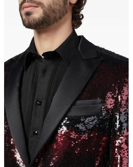 Billionaire Red Sequined Peak-Lapel Blazer for men
