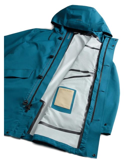 Woolrich Blue Hooded Button Raincoat for men