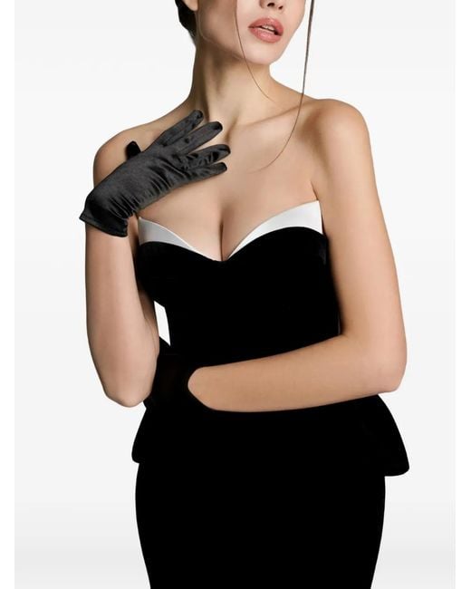 IMROSKA Black 23 Tuxedos Strapless Peplum Maxi Dress