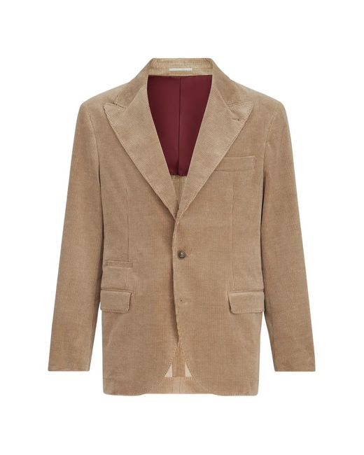 Brunello Cucinelli Brown Comfort Cotton And Cashmere Corduroy Deconstructed Blazer With Large Peak Lapels And Metal Buttons for men