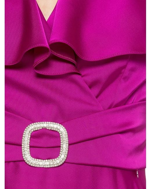 Nissa Purple Ruffled Satin Midi Dress