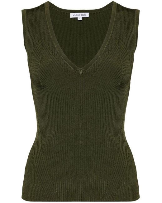 Veronica Beard Green Ribbed-knit Tank Top