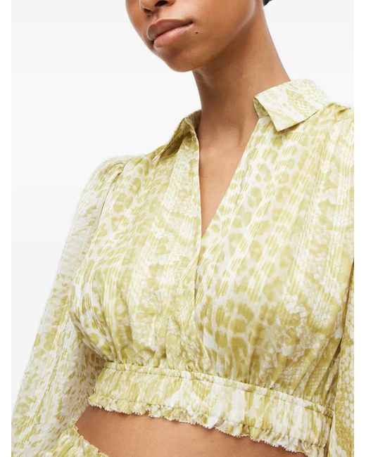 AllSaints Yellow Clara Noche Shirred Snake-Print Top