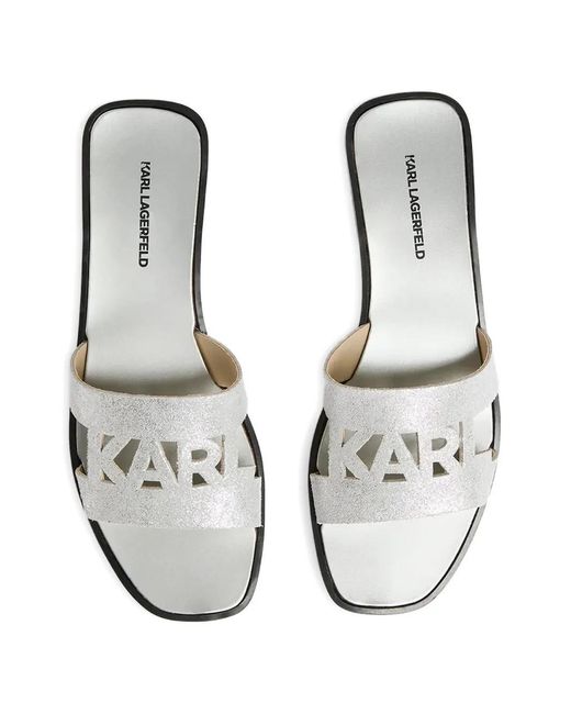 Karl Lagerfeld White Glitter-Effect Slides
