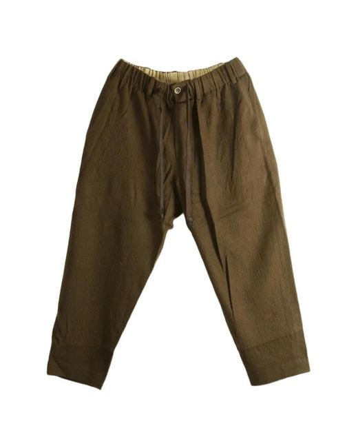 Uma Wang Green Drawstring-Waistband Textured-Finish Trousers for men