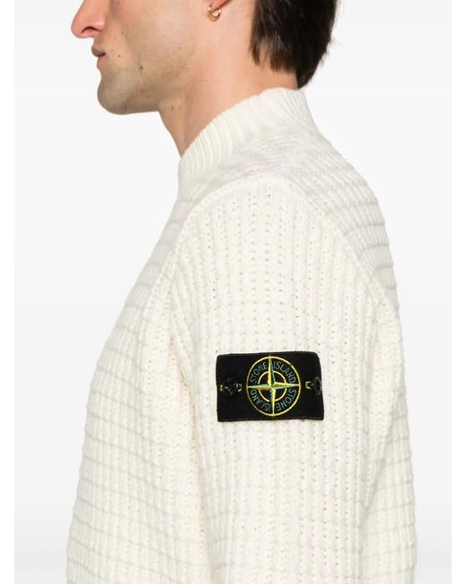 Pull En Maille 3D À Patch Compass Stone Island pour homme en coloris White