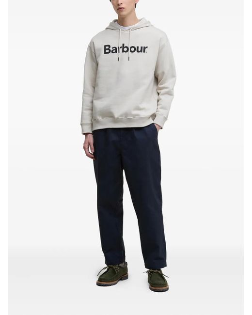 Barbour Gray Logo-Print Cotton Hoodie for men
