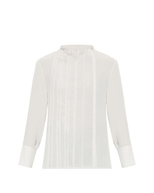 Victoria Beckham White Pleated Long-Sleeve Blouse