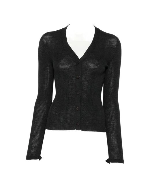CECILIE BAHNSEN Black Ribbed-Knit V-Neck Cardigan
