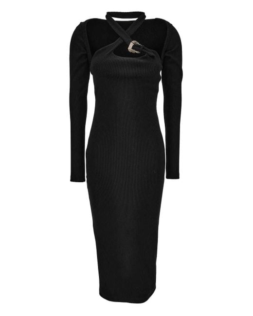 Versace Jeans Couture Black Cross-Neck Ribbed Dress