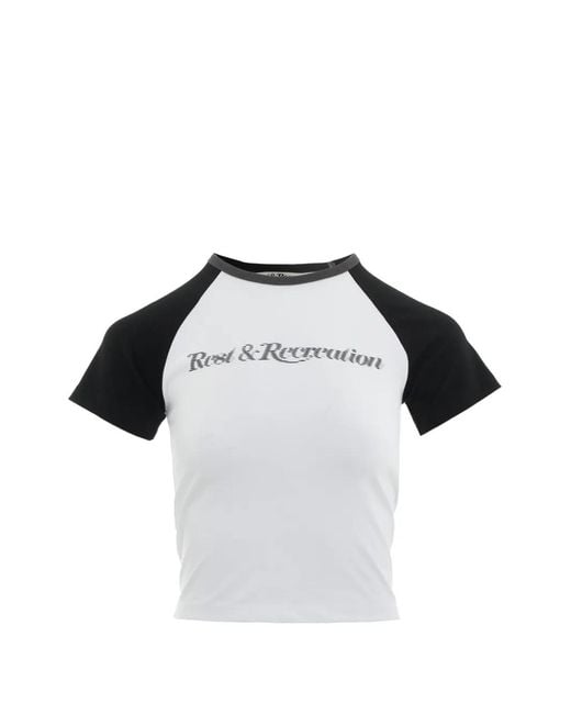 Rest&Recreation Black Raglan-Sleeve Logo-Print T-Shirt
