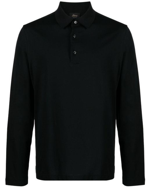 Brioni Black Long-sleeved Cotton Polo Shirt for men