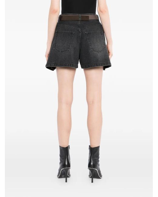 Sacai Brown Short Hybrid À Empiècements En Jean
