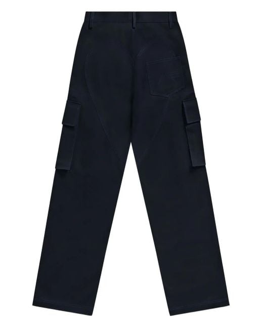 Area Blue Embroidered-Flower Cargo Trousers