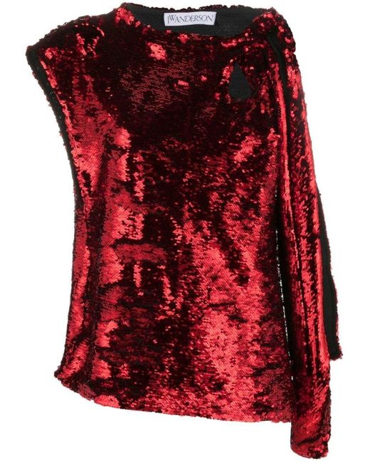 J.W. Anderson Red Draped-detail Sequined Blouse