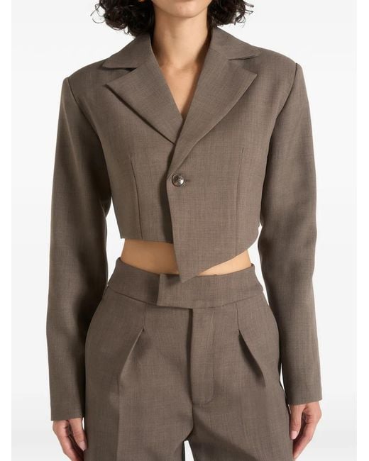 Manière De Voir Gray Dina Asymmetric Tailored Cropped Blazer