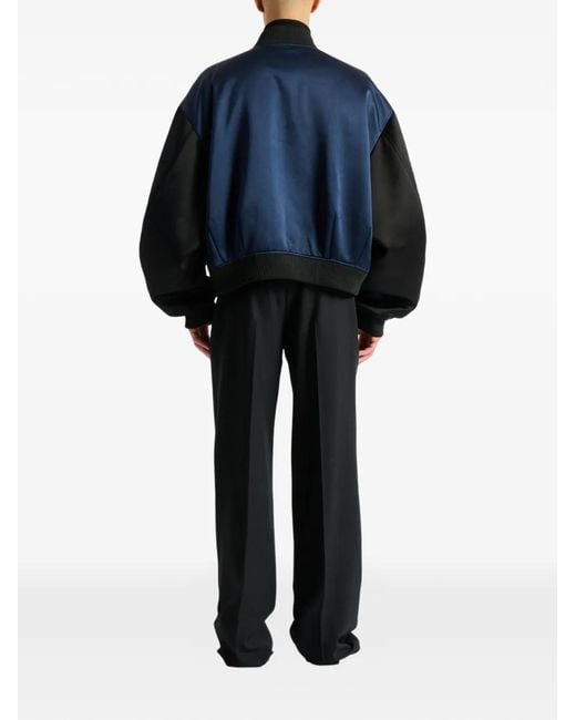 Balmain Blue Satin Bomber Jacket With Frogging for men