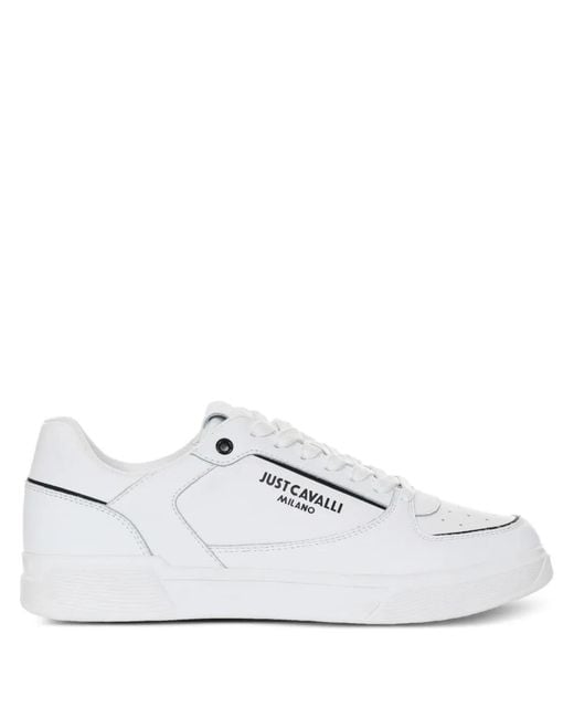 Just Cavalli White Logo-Print Sneakers for men