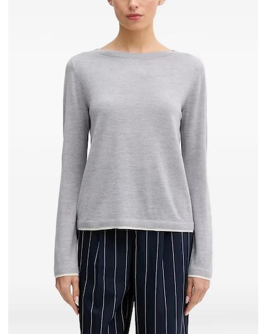 Benetton Gray Fine-Knit Boat-Neck Sweater