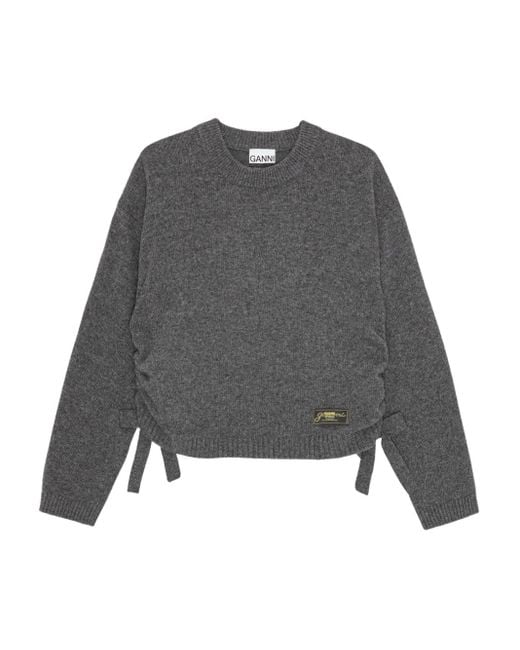 Ganni Gray Ruched-Detail Sweater
