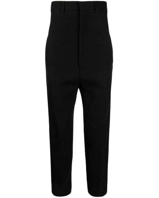 Rick Owens Black High-waisted Pressed-crease Tapered-leg Trousers for men