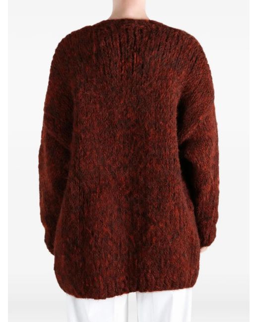 Casey Casey Red Elsa Brushed-Knit Patch-Pocket Cardigan