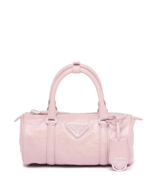 Prada Pink Logo-Plaque Tote Bag