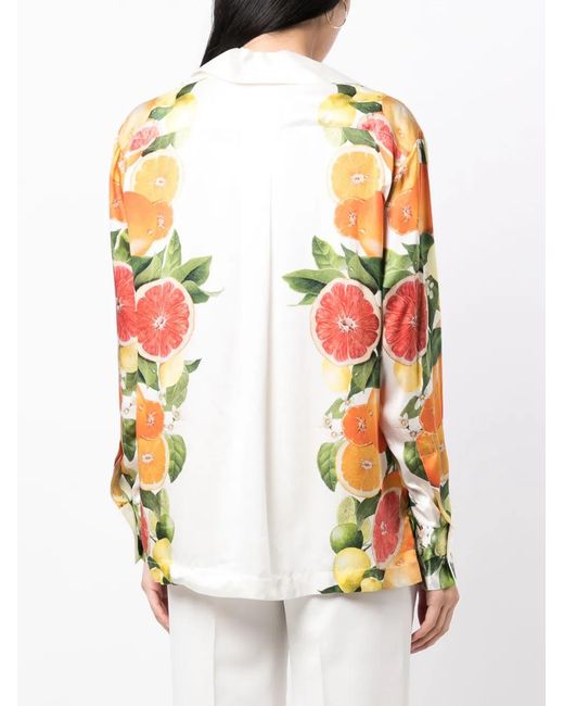Stella McCartney Yellow Fruit-Print Silk Shirt