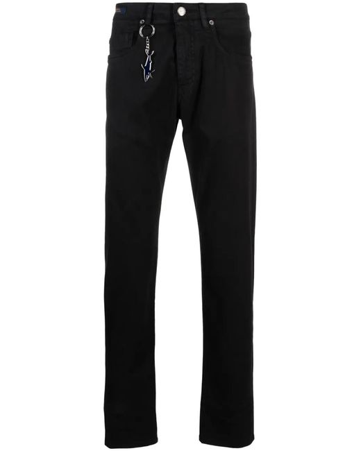 Paul & Shark Black Shark-Keyring Slim-Cut Trousers for men