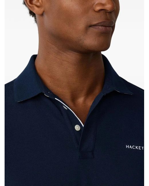 Hackett Blue Logo-Embroidered Swim-Trim Polo Shirt for men