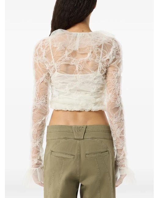 Blumarine White Ruffled Tulle Blouse