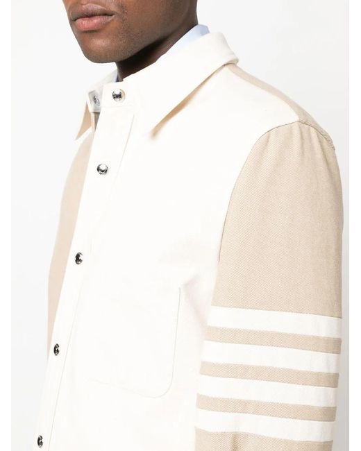 Thom Browne Natural 4-Bar Patchwork Denim Shirt for men