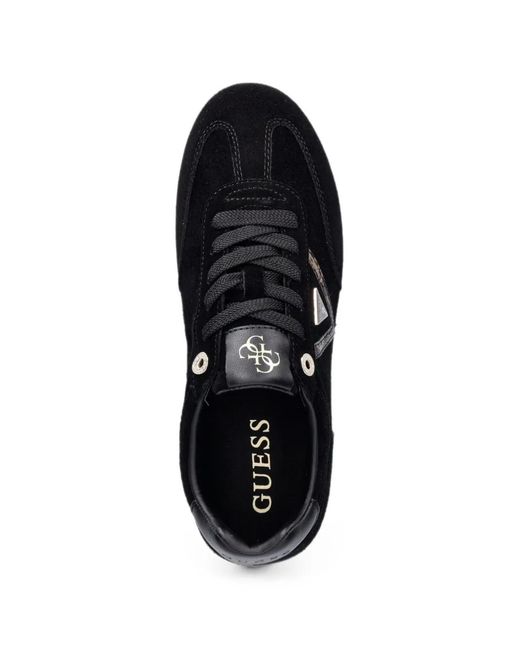 Guess Black Suede Logo-Patch Sneakers