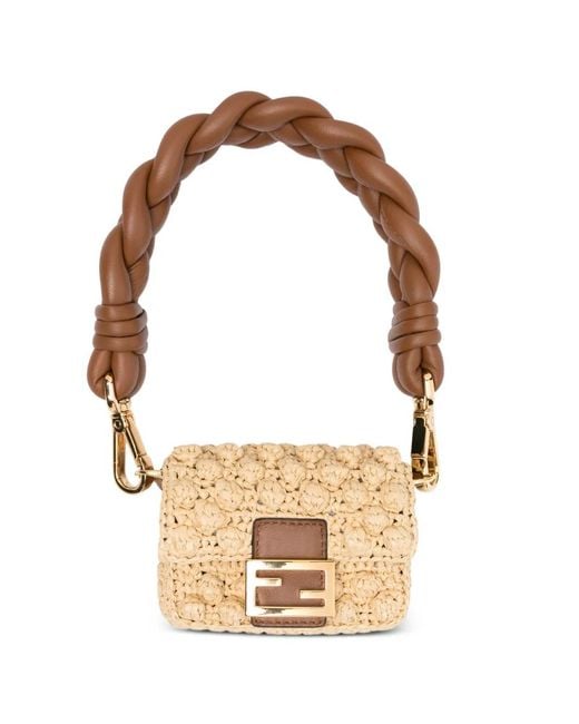 Fendi White Nano Baguette Raffia Mini Bag