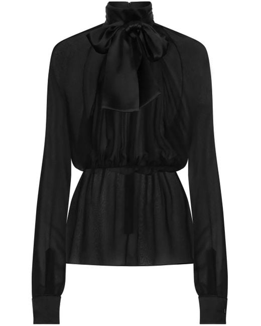 Dolce & Gabbana Black Chiffon Pussy-Bow Blouse