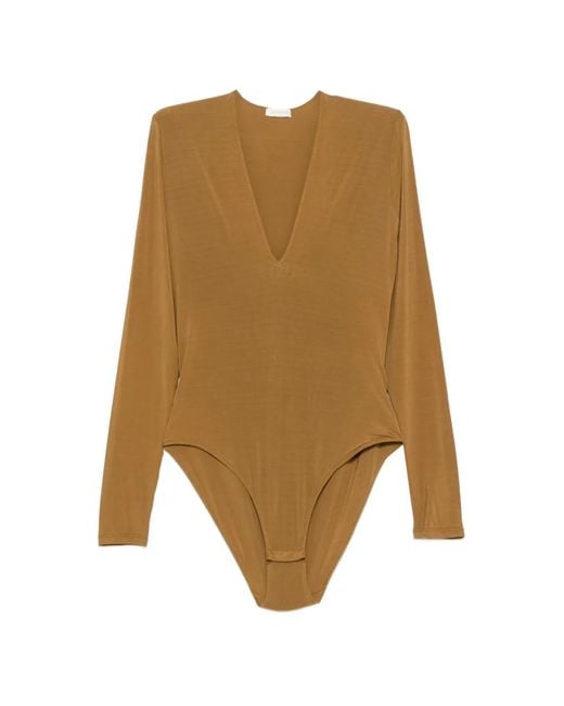 Zimmermann Natural V-Neck Long-Sleeve Bodysuit