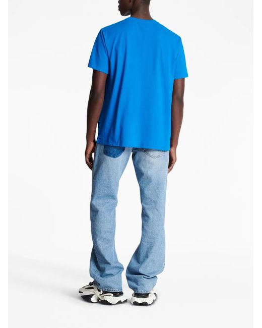 Balmain Blue Logo-Print Short-Sleeved Cotton T-Shirt for men