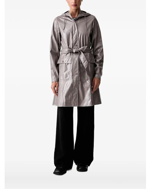 Rains Gray Curve Belted Hooded Jacket