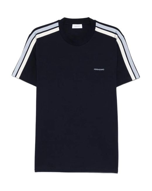 Ferragamo Blue Stripe-Detail T-Shirt for men