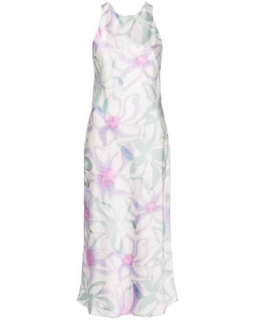 Claudie Pierlot White Floral-print Satin Midi Dress