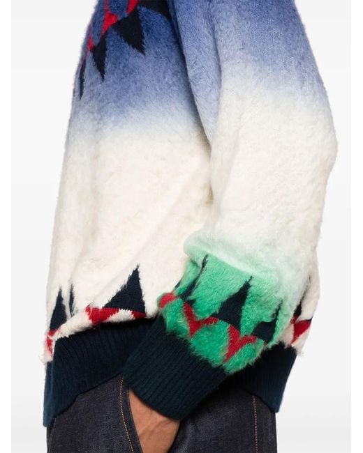 Sacai Blue Patterned-Jacquard Knitted Jumper for men