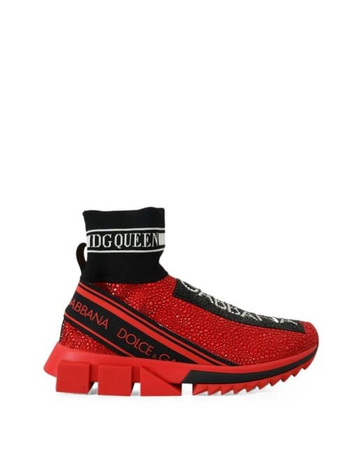 Dolce & Gabbana Red Crystal-Embellished Sorrento Sneakers