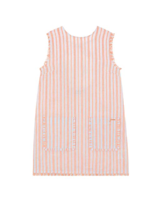 Ganni White Striped-Linen Frayed-Edge Mini Dress