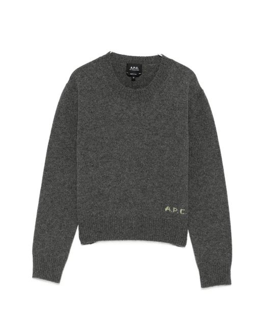 A.P.C. Gray Logo-Knit Crew-Neck Sweater