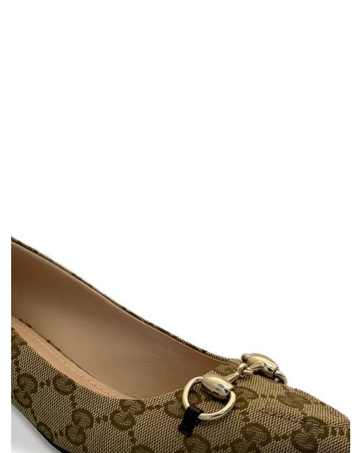 Gucci Brown Erin Horsebit Monogram-Patterned Pumps